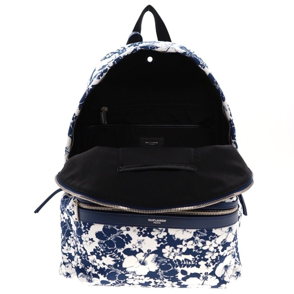 Saint Laurent YSL City Backpack Hibiscus Flowers Canvas New - Picture 5 of 6